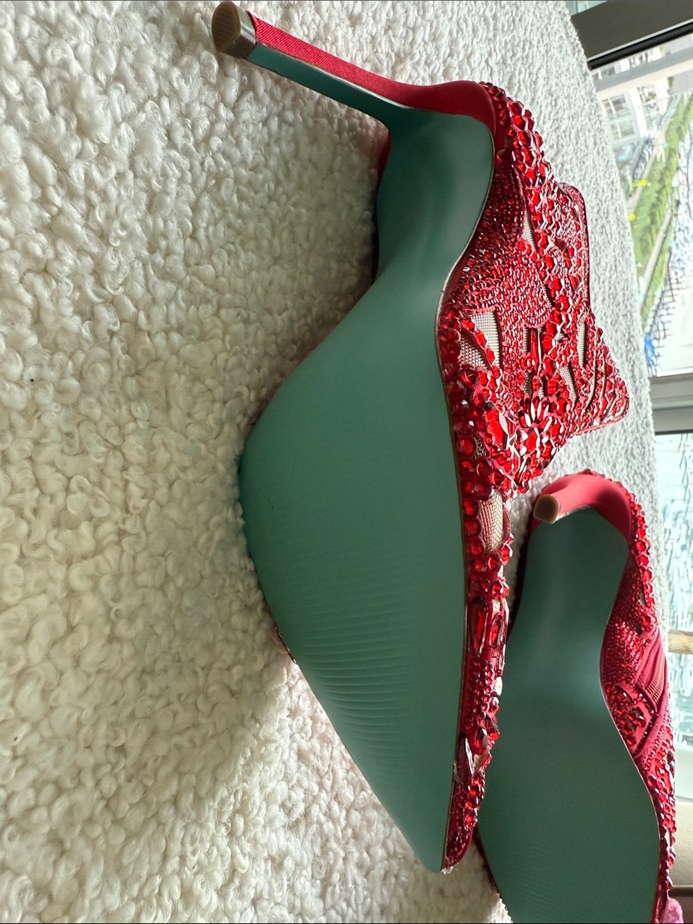 Betsey Johnson Red Embellished Lace Pointed-Toe Stiletto Ankle Boots - Picture 12 of 16